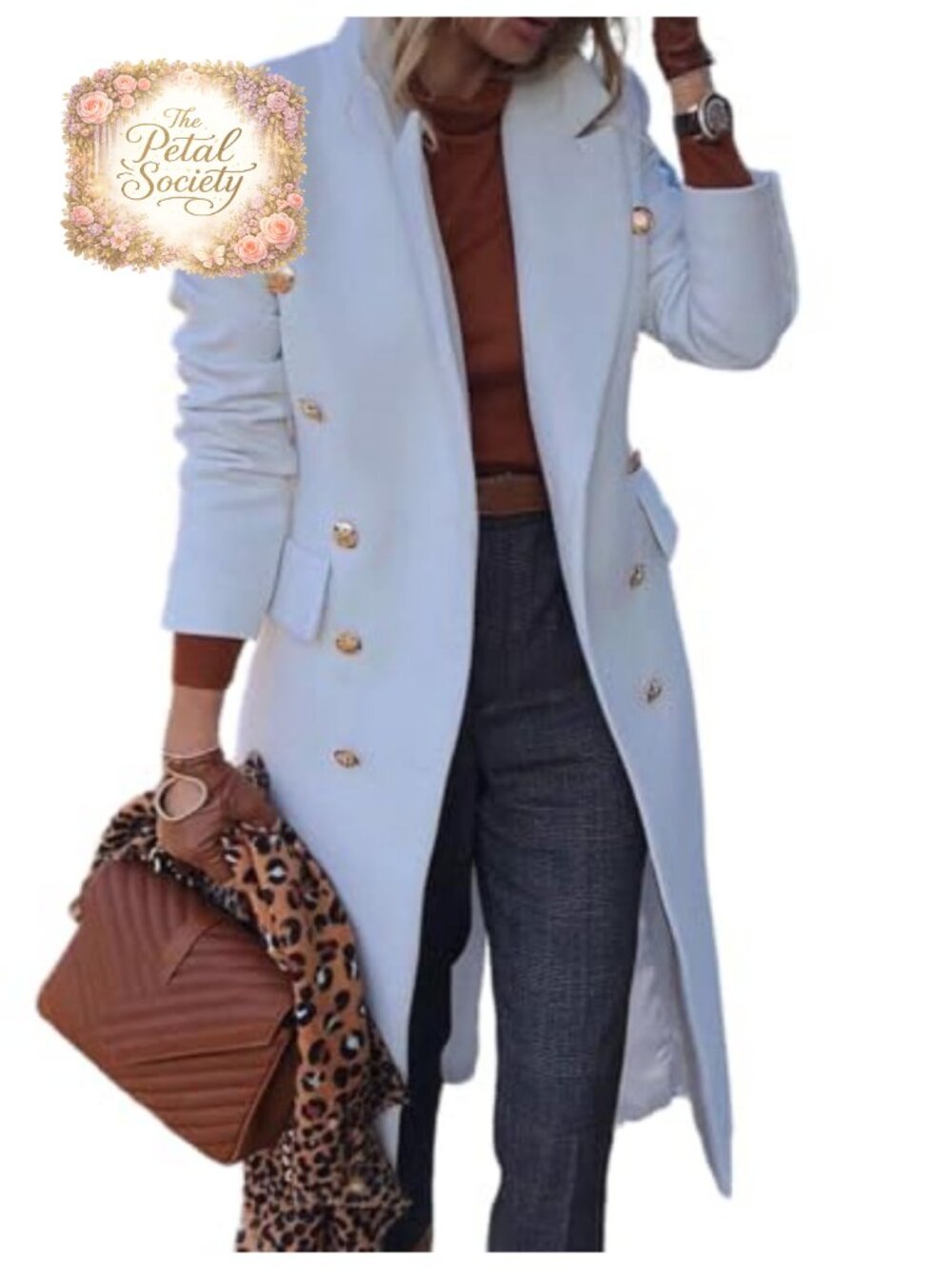 Long Wool Blend Trench Coat Double Breasted Pea Coat Dressy Winter Jacket